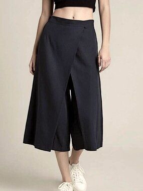 TIBI City Wrap Wide Leg Stretch Culotte Midi Pants Size 6 Black